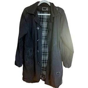 Vintage Style Black Denim Flannel Lined Long Jacket